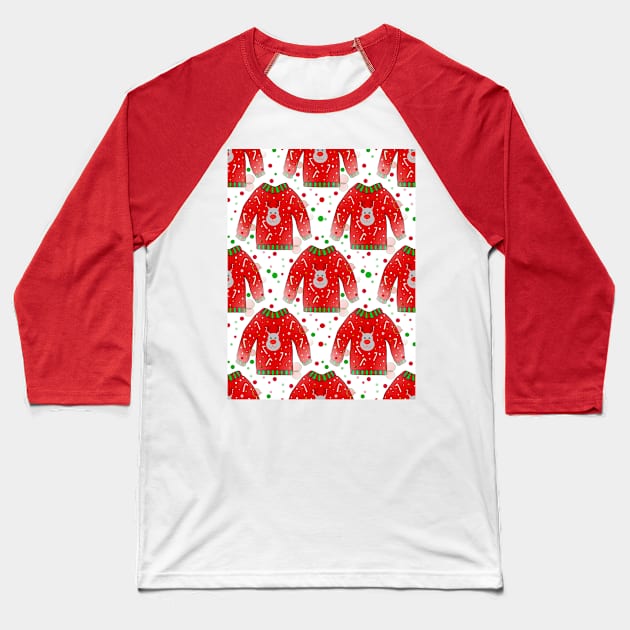 Ugly Christmas Sweater Pattern Baseball T-Shirt by SartorisArt1